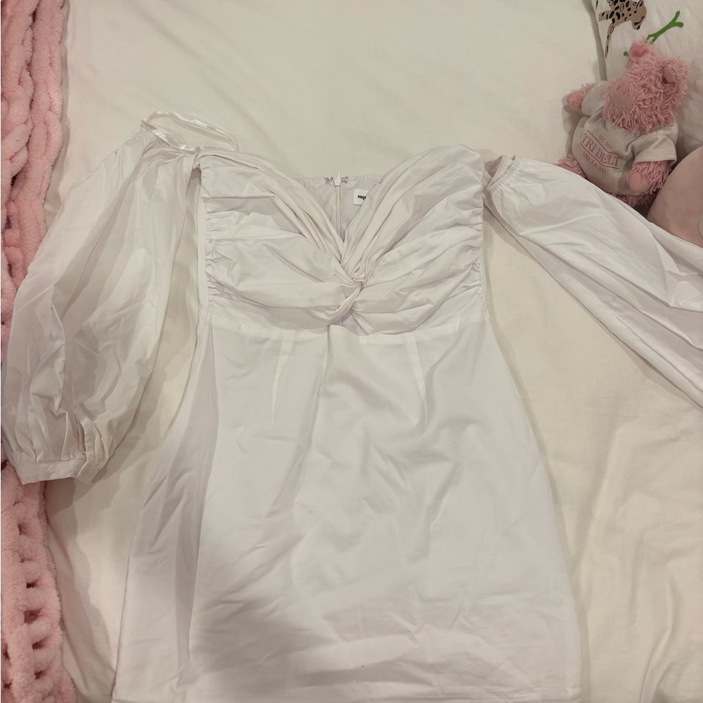 super down revolve flynn ruched sleeve dress white